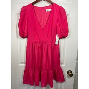 New Eliza J Dress Hot Pink Balloon Puff Sleeve Cocktail Ruffle Mini S 6